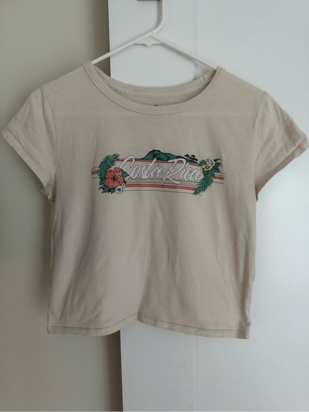 Hollister Cream Costa Rica Crop Graphic Tee